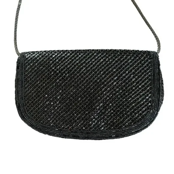 Vintage Black & Gunmetal Gray Beaded Glam Bag Purse - Picture 5 of 5